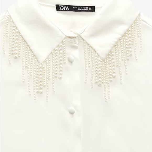 Zara satin shirt with pearl collar. Size medium. - Picture 1 of 5